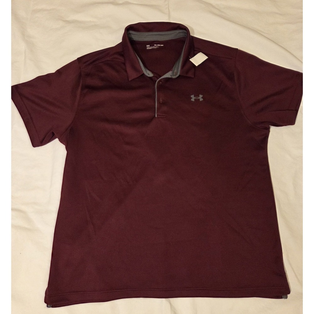 Under Armour Performance Polo Shirt Mens 2XL Burgundy Gray Loose Fit Golf Short
